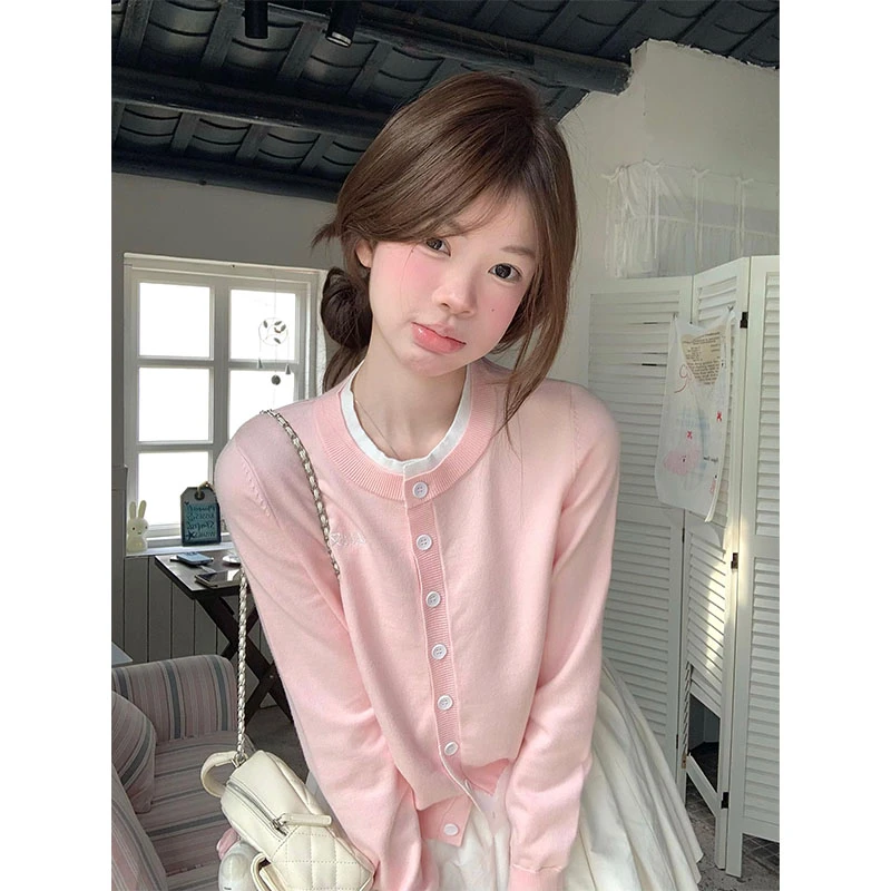 格纹拼接针织开衫长袖毛针织衫芭蕾风蓬蓬裙半身裙a字裙百褶短裙