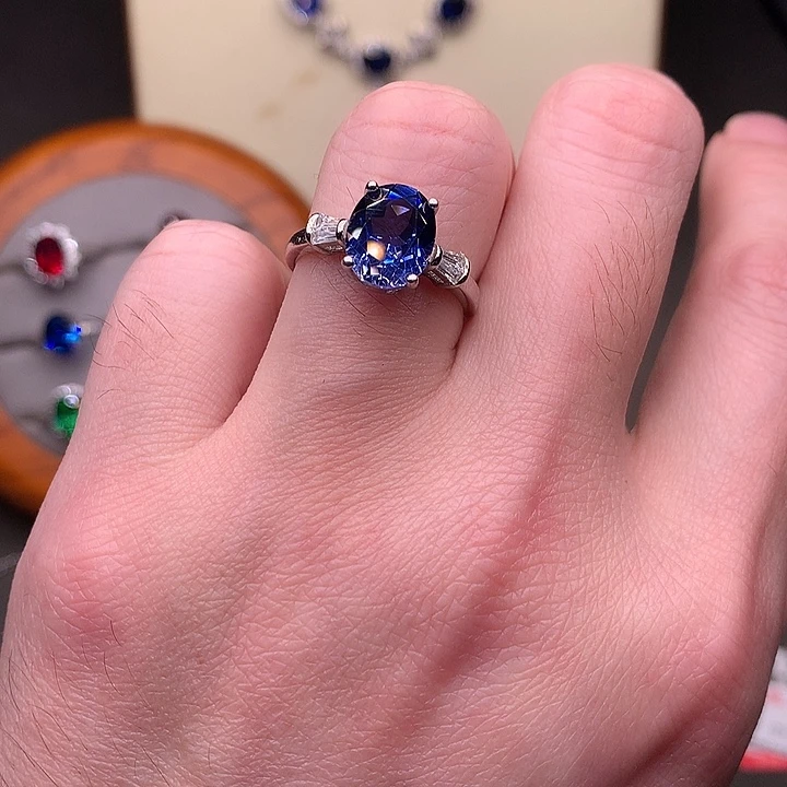 蓝宝石银S925镶嵌戒指矢车菊