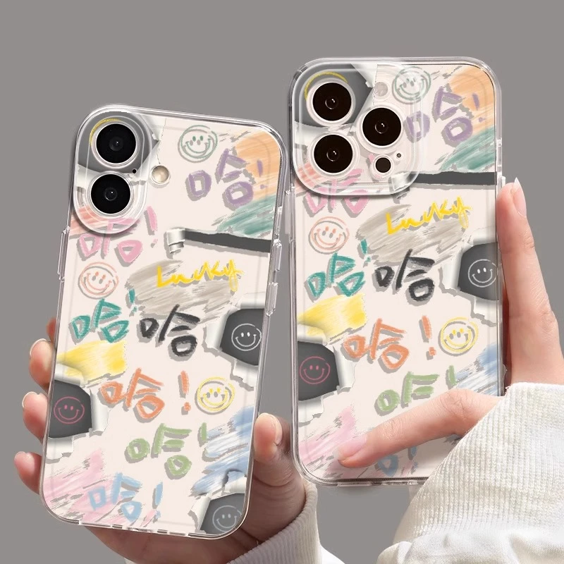 趣味涂鸦哈哈哈适用苹果16手机壳新款华为vivo小米15oppo透明全包