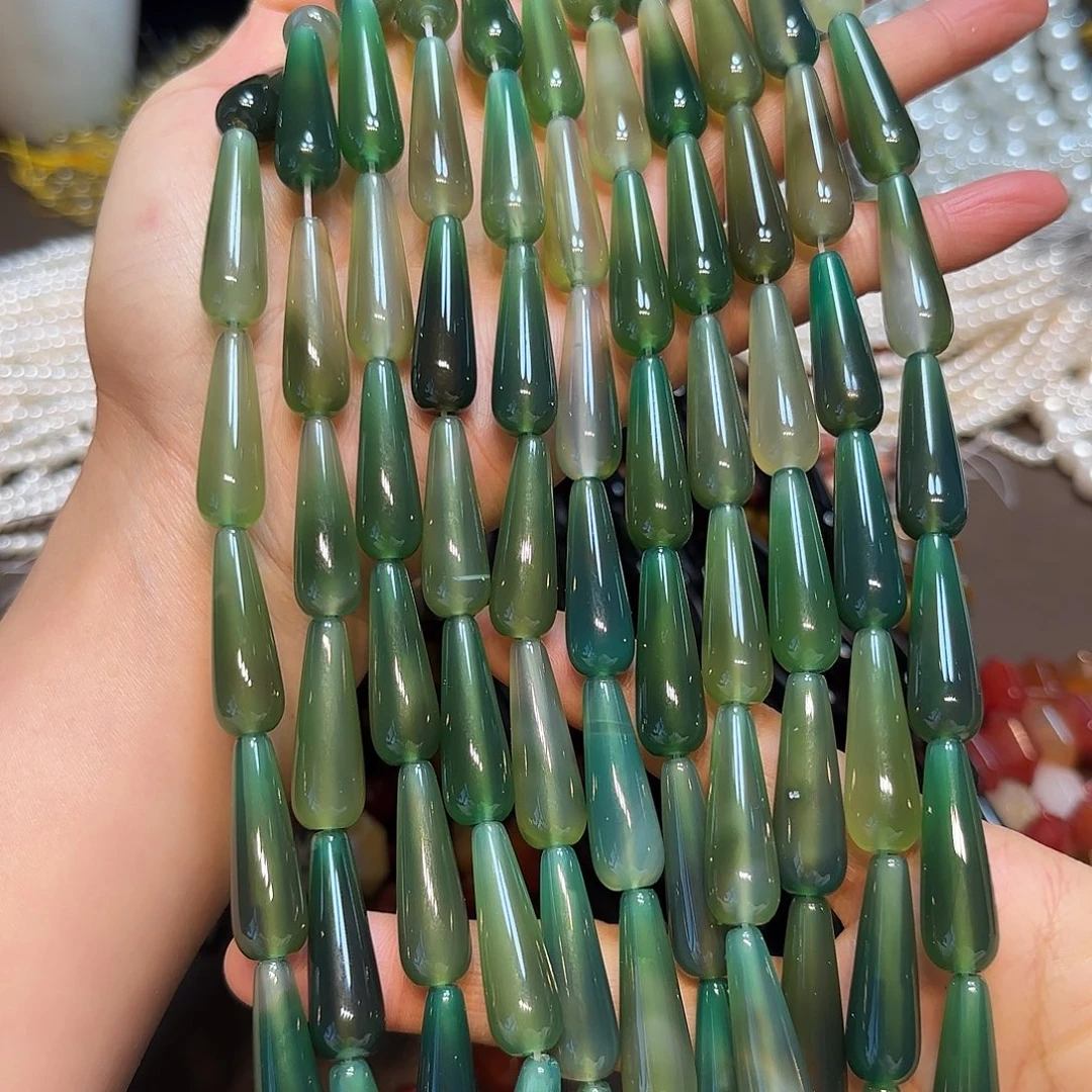 玛瑙/玉髓合金珠宝半成品绿玛瑙水滴10✖️30mm一条