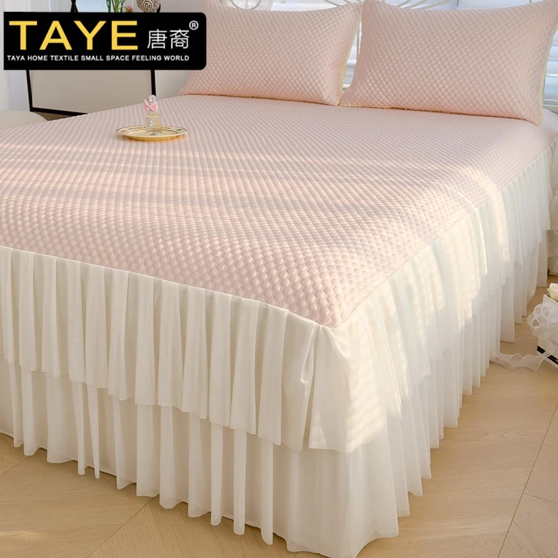 夏季法式轻奢床裙款冰豆豆凉席华夫格冰丝席空调席子床垫罩凉感席