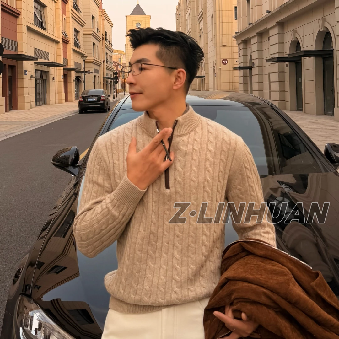 HG-冬季轻奢复古简欧老钱风羊毛半拉链秋冬毛衣ins