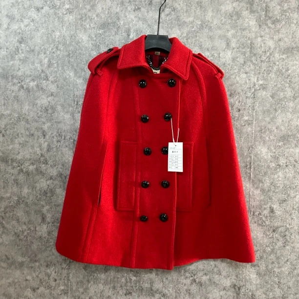 95新 BURBERRY/博柏利 红色斗篷外套