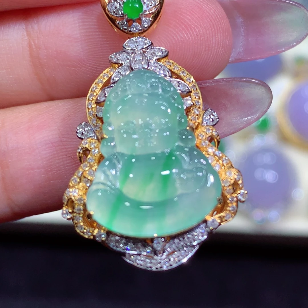 翡翠18K金镶嵌吊坠(不含链)