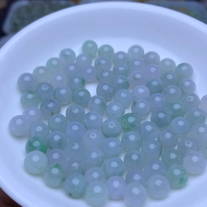 翡翠A货卡7.4mm冰透飘花圆珠10颗