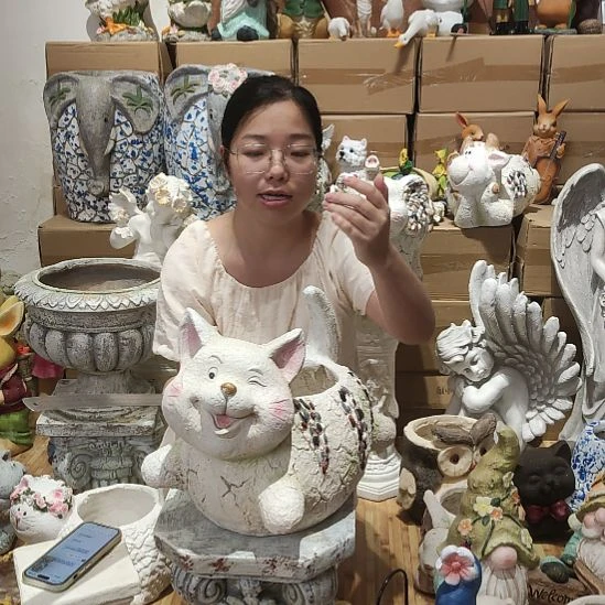 合成树脂氧化镁胖猫花盆一个