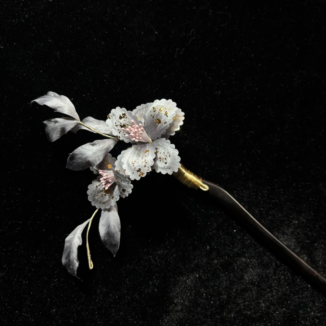 黑檀木发簪非遗绒花头饰簪子盘发木簪古风发饰汉服原创新中式配饰