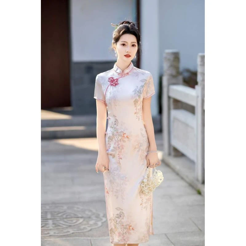 【枝雨海棠】2025年重工春款长袖旗袍修身显身材复古女生旗袍日常