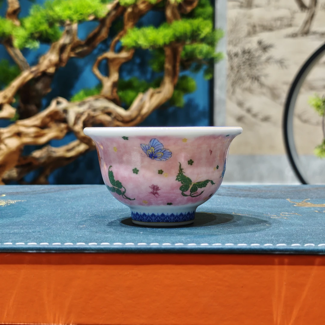 景德镇陶瓷粉彩瓷敦煌飞天侍女小压手杯品茗杯中式茶具高端送礼