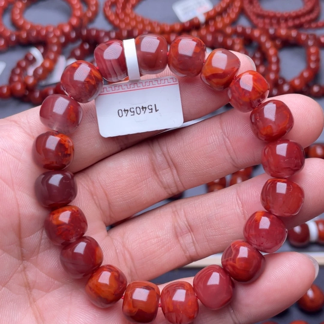 南红玛瑙未镶嵌项圈11mm瓦西原矿牛血红火焰纹老型手串