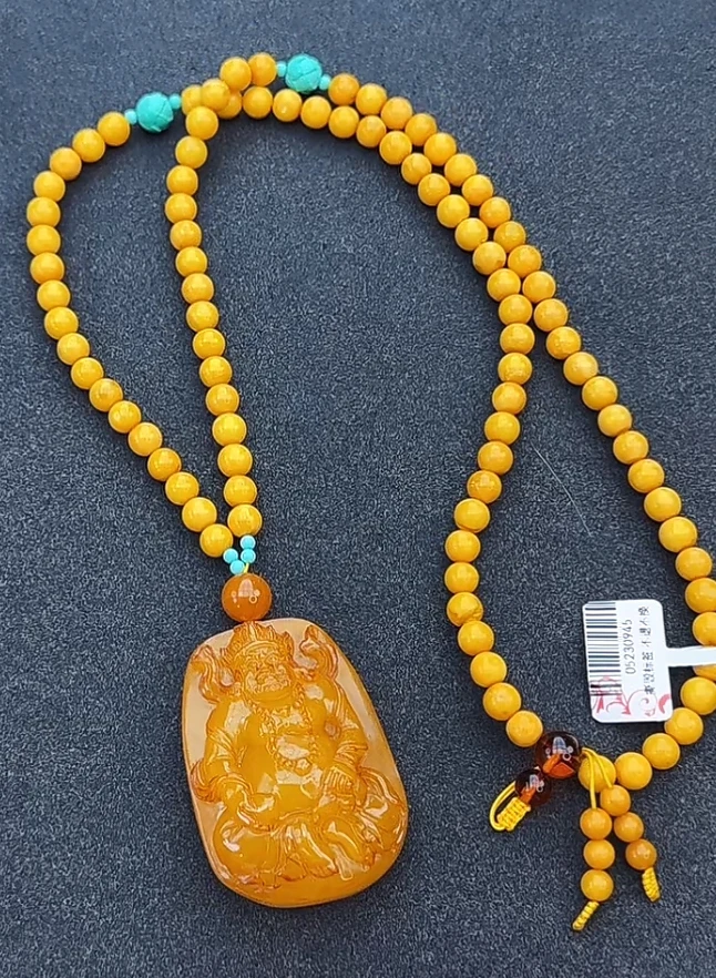 【齐福珠宝】老矿蜜蜡定制款焦皮黄财项链吊坠（多样性发其一）