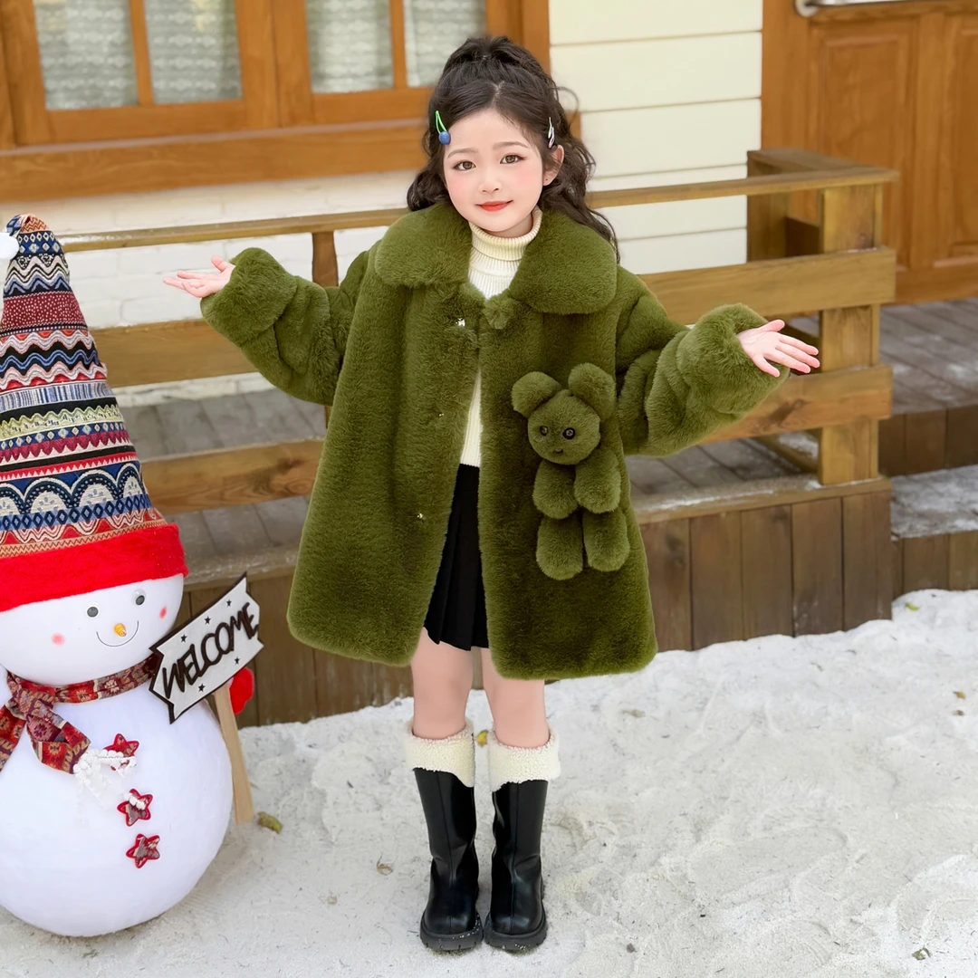 儿童可爱保暖棉服女童加厚棉袄女孩冬装皮毛一体外套小宝宝毛毛衣