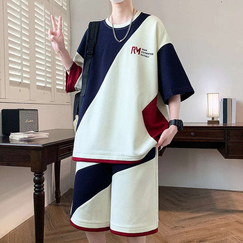 青少年夏季新款短袖短裤男生两件套凉感学生圆领潮流休闲运动套装