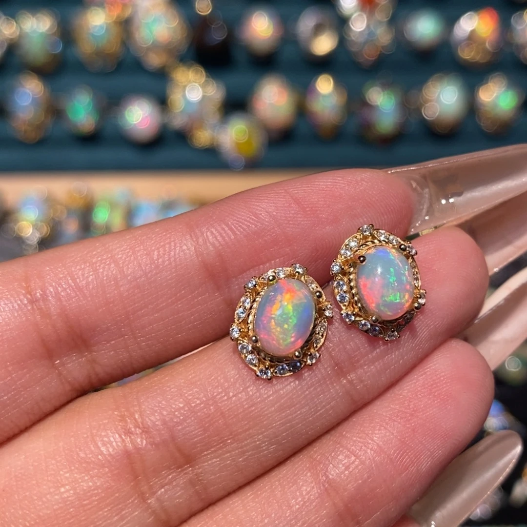 欧泊银S925镶嵌耳饰