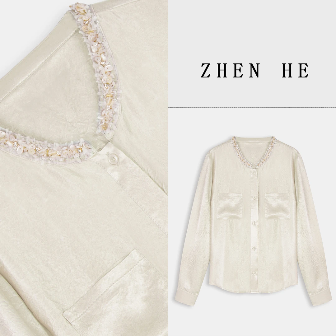 臻赫/ZHEN·HE  春季新款 女士贝壳醋酸衬衫 2025春
