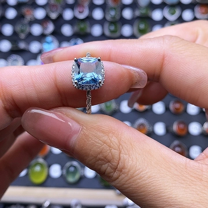 海蓝宝石戒指银S925镶嵌偷***你