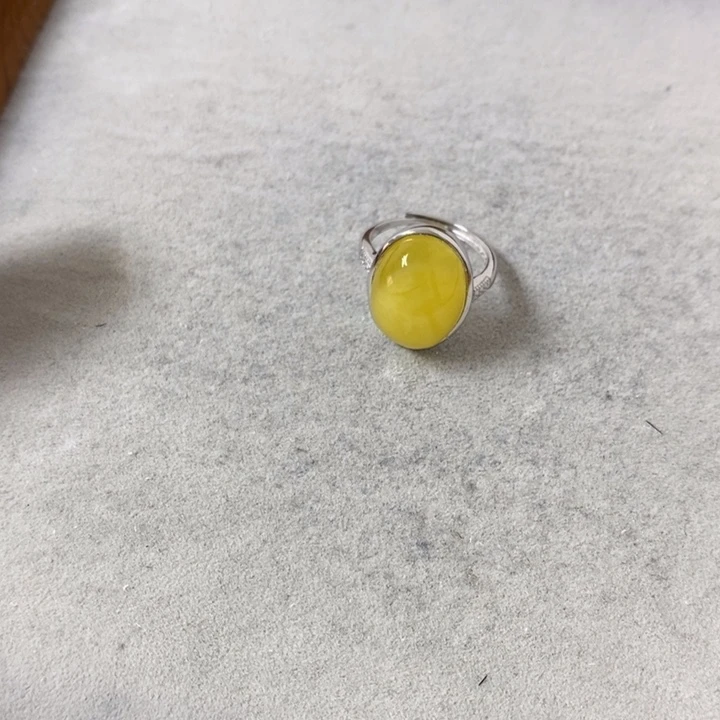 蜜蜡裸石银S925镶嵌戒指