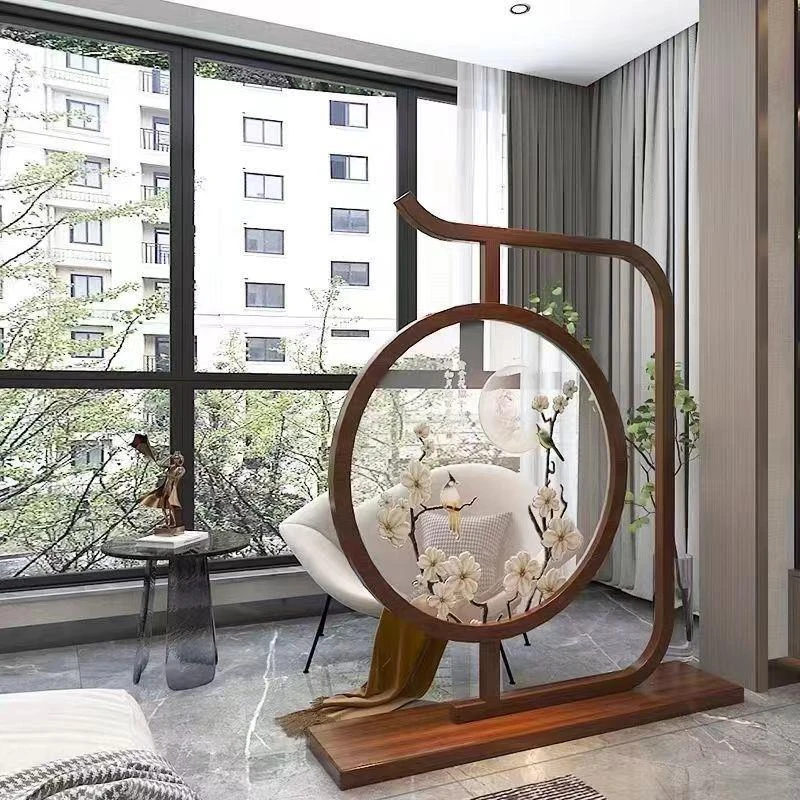 新中式实木玄关隔断客厅双面刺绣屏风遮挡装饰家用落地移动座屏