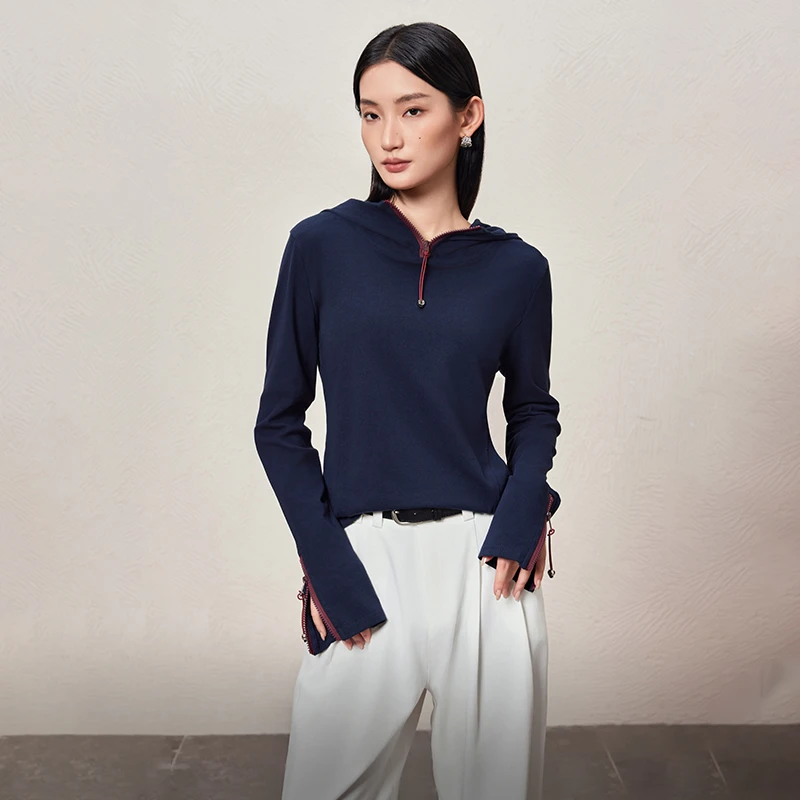 设计师高定连帽拉链设计显瘦卫衣720043