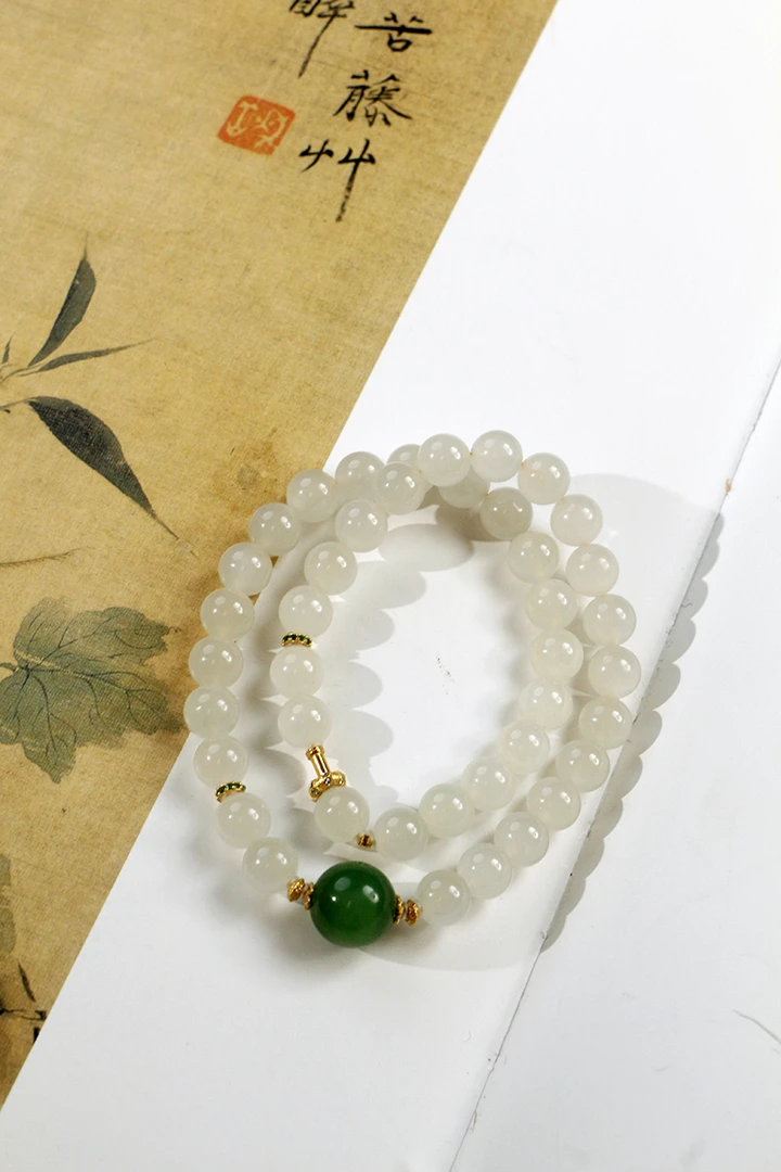 蜂蜜水0.8和田玉双圈手串设计款