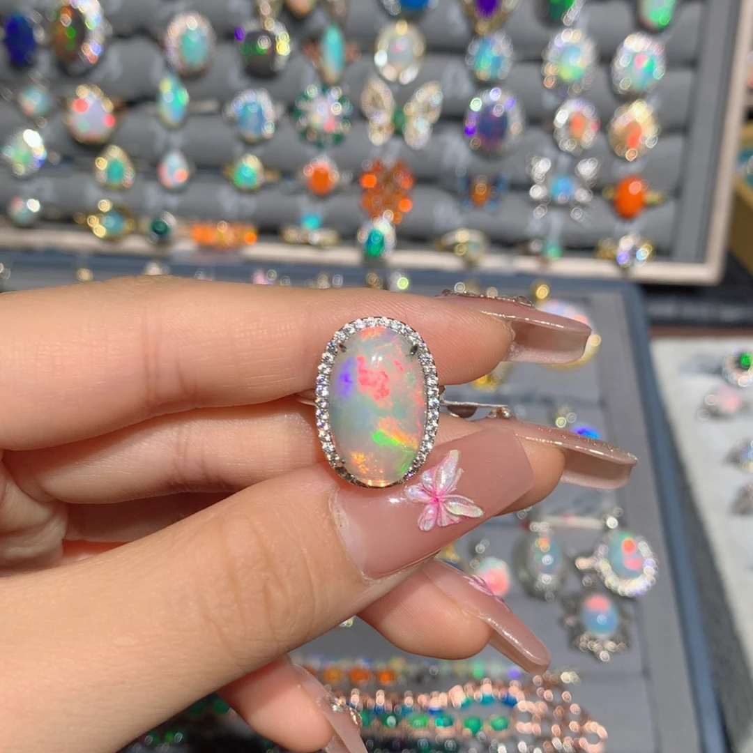 欧泊福利戒指银S925镶嵌