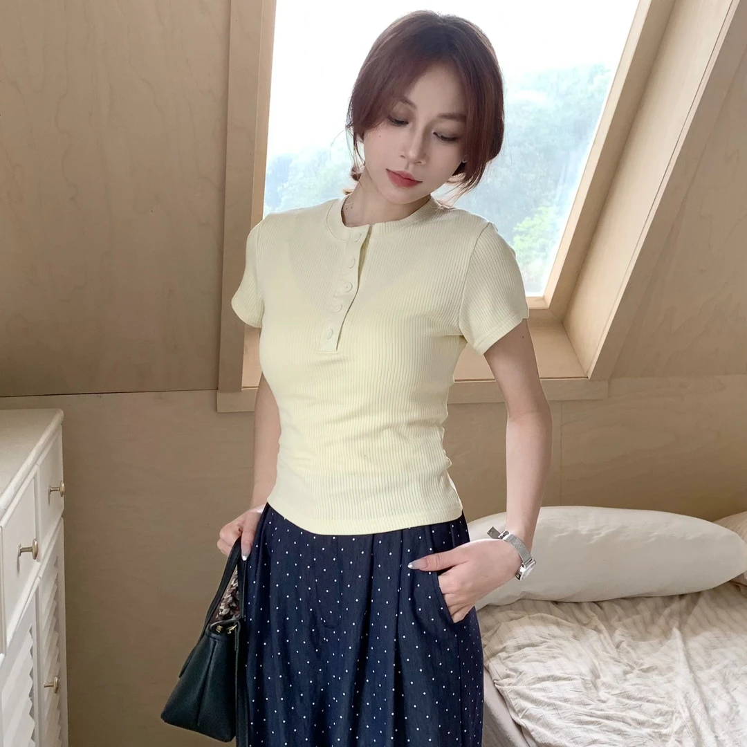 【小爽小个子】春季新款圆领休闲透气百搭宽松纯色薄款上衣-2002