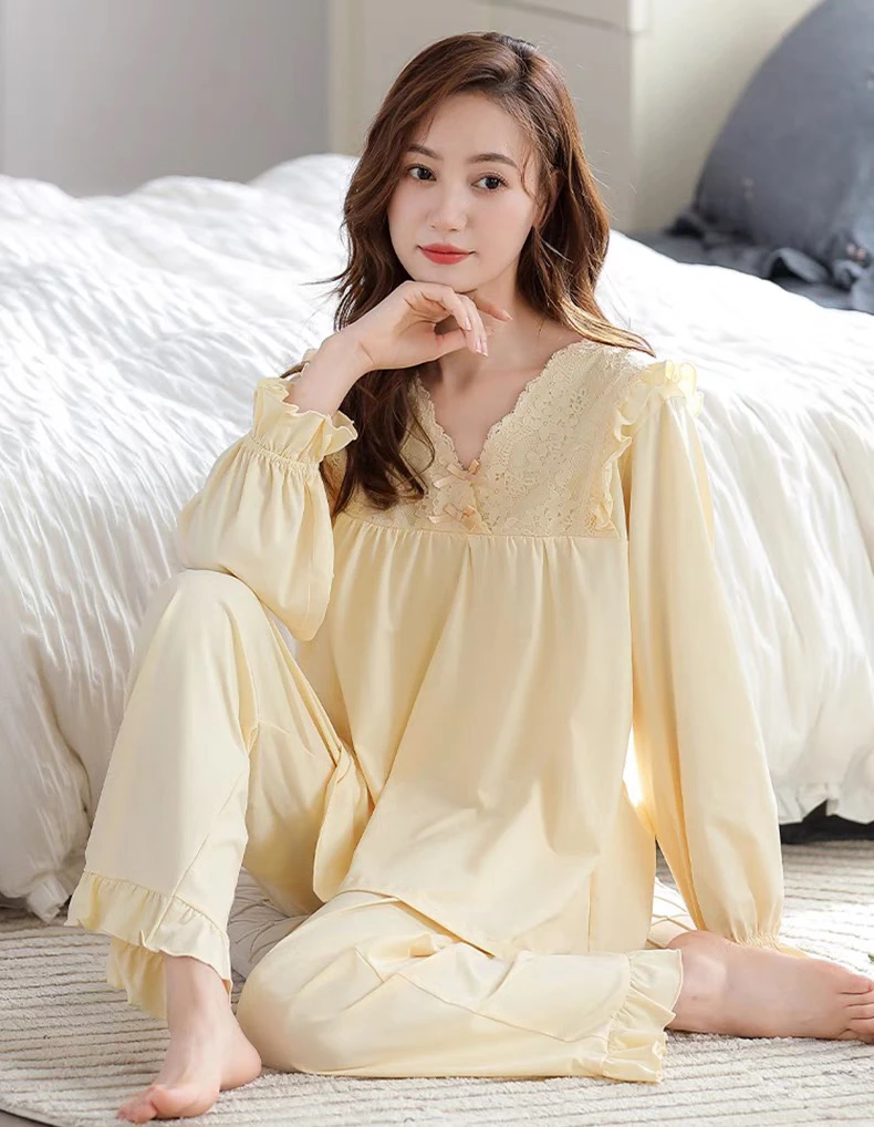 睡衣莱卡棉2024年新款春秋季高级感秋冬公主风家居服