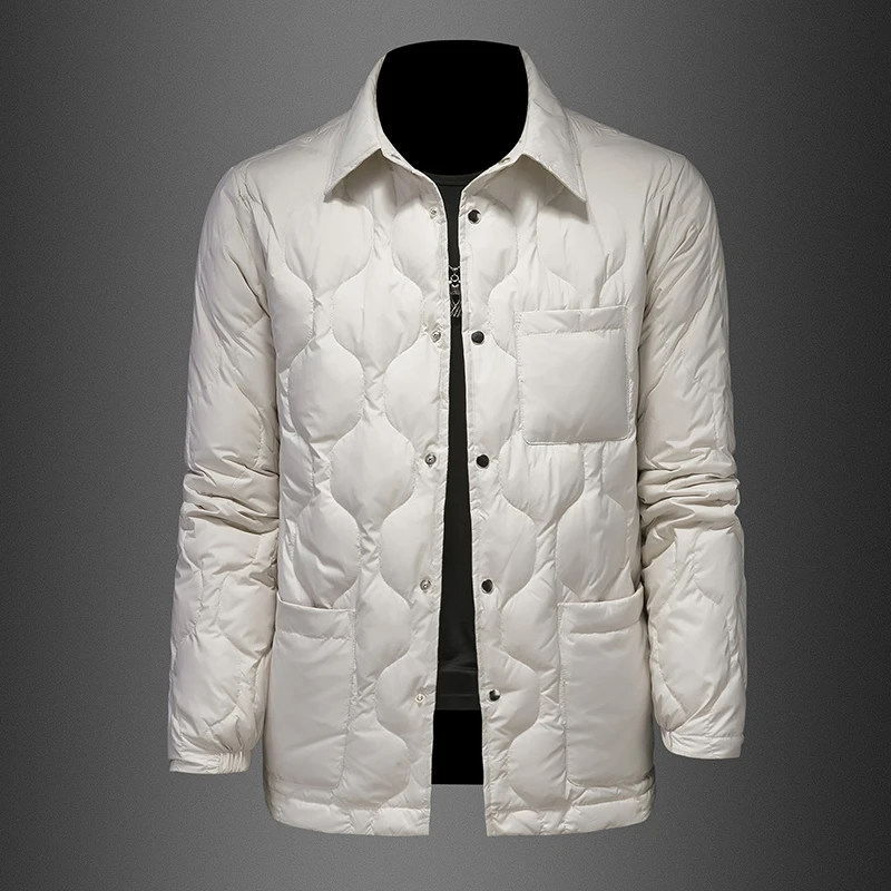 LEROLEHAR欧洲站鹅绒羽绒服男冬季外套休闲上衣保暖羽绒衬衫领