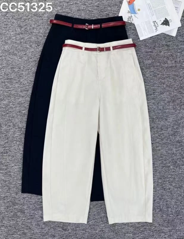 51325 高腰夏季休闲裤显瘦长裤休闲风九分镰刀裤春夏潮流百搭