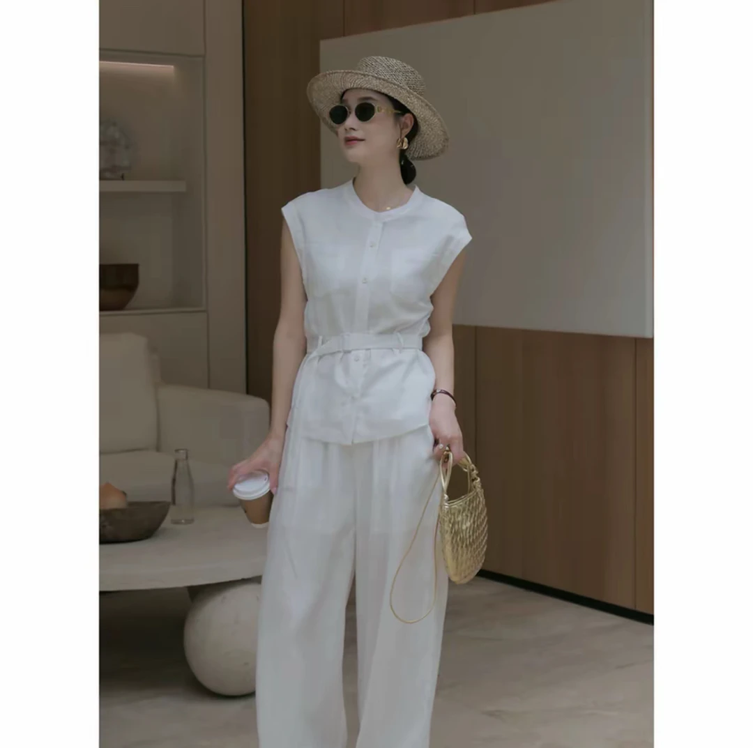 【陈老师】3.0新中式夏季新款女装极简老钱亚麻套装