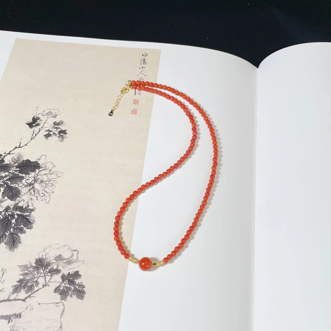 【云上雅岚】烟色丨C1321-南红项链-3mm多样性发一件