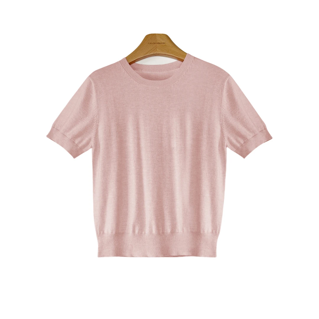 早于管 | 拉夫早秋chao细洋毛圆领粉色针织衫335