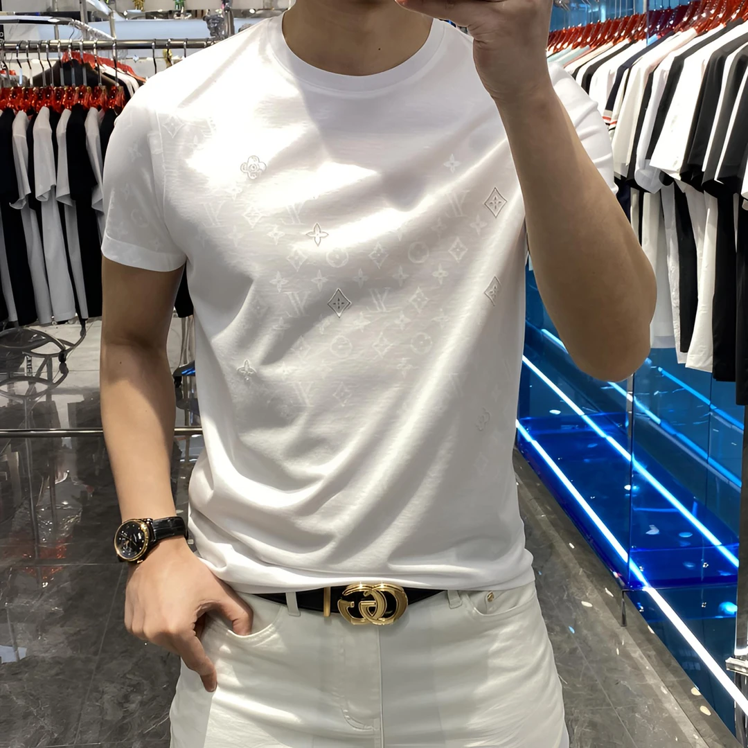 巴韦那奇轻奢男士天丝棉夏季新款圆领丝光凉感修身时尚半袖短袖