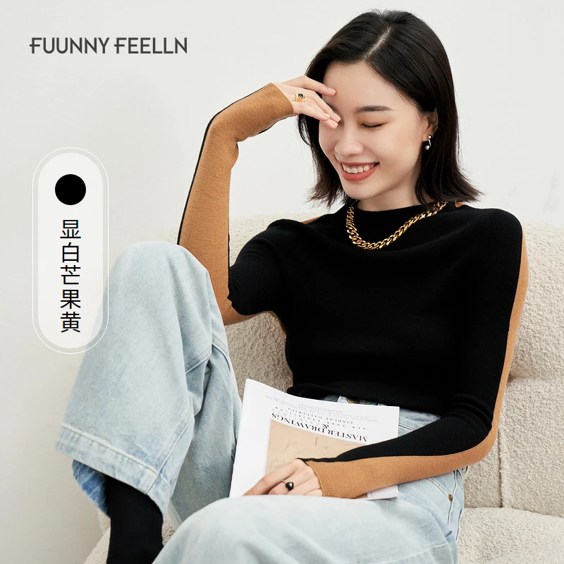 秋季圆领羊毛衫女针织打底衫撞色百搭FZ00696