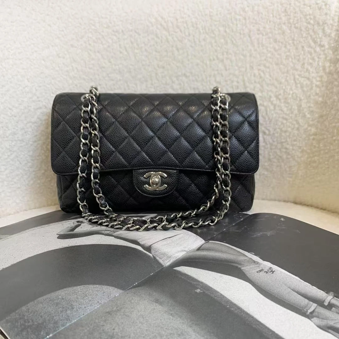 99新 Chanel/香奈儿 壹臻/黑银cf中号单肩包 15开 78673730