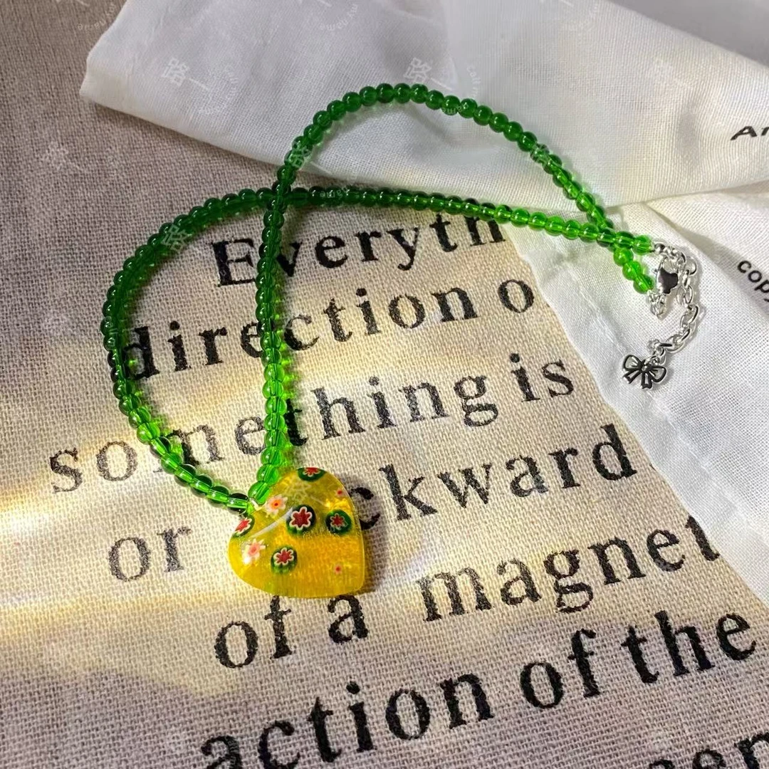 合金项链 韩国代购.琉璃珠爱心项链L25060708