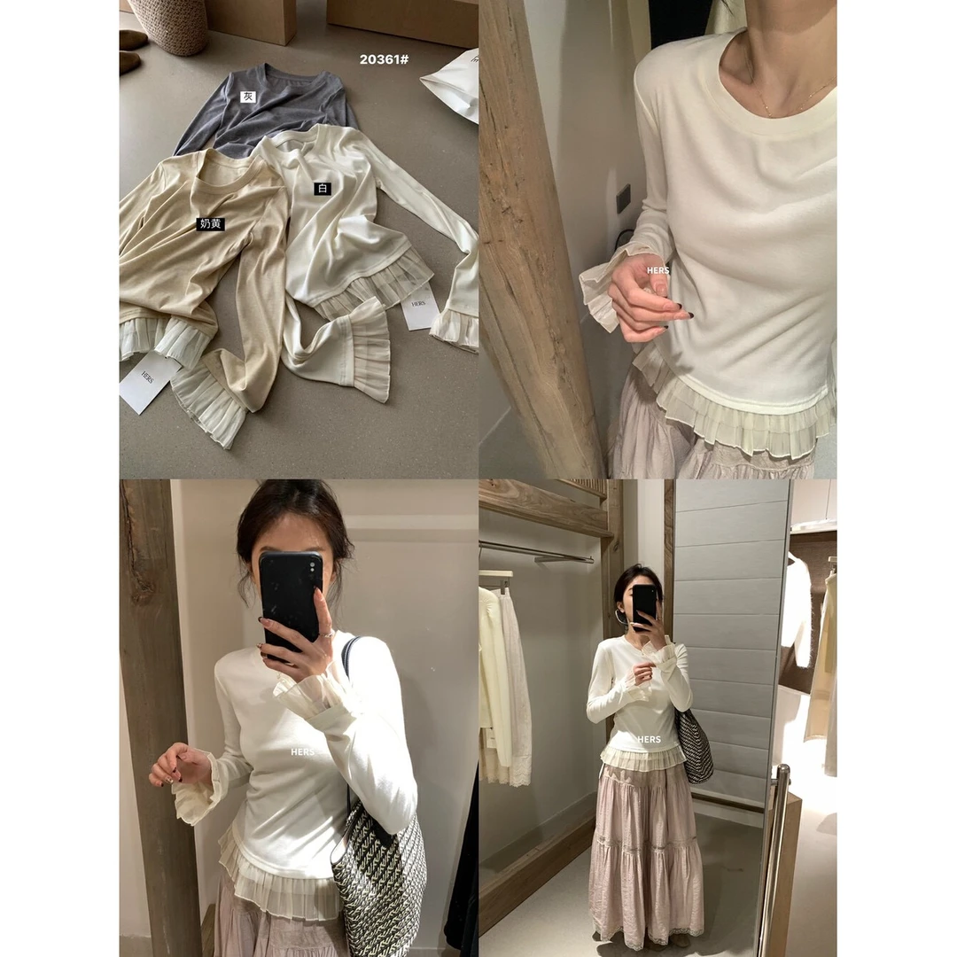 L-20361#简约气质调性拼接设计上衣