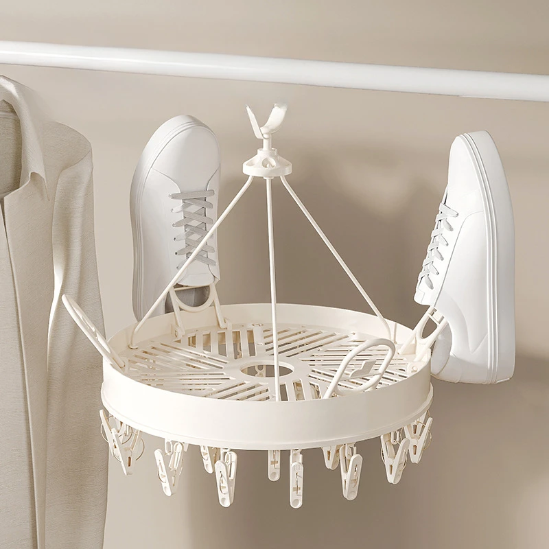 塑料圆形多功能衣架袜子夹折叠阳台晾衣架内裤架晾晒架家用防风