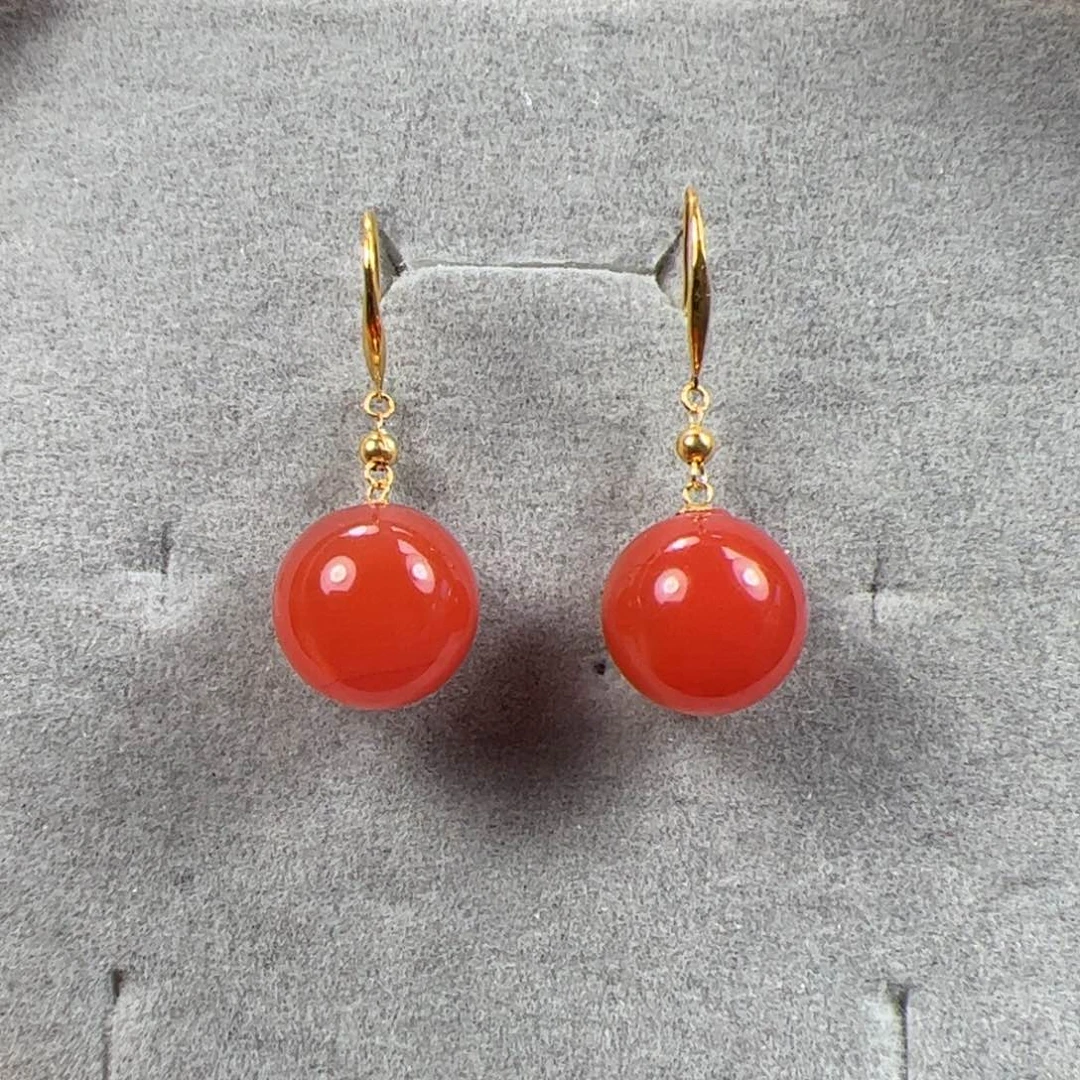 18K金镶嵌耳坠南红玛瑙飘*