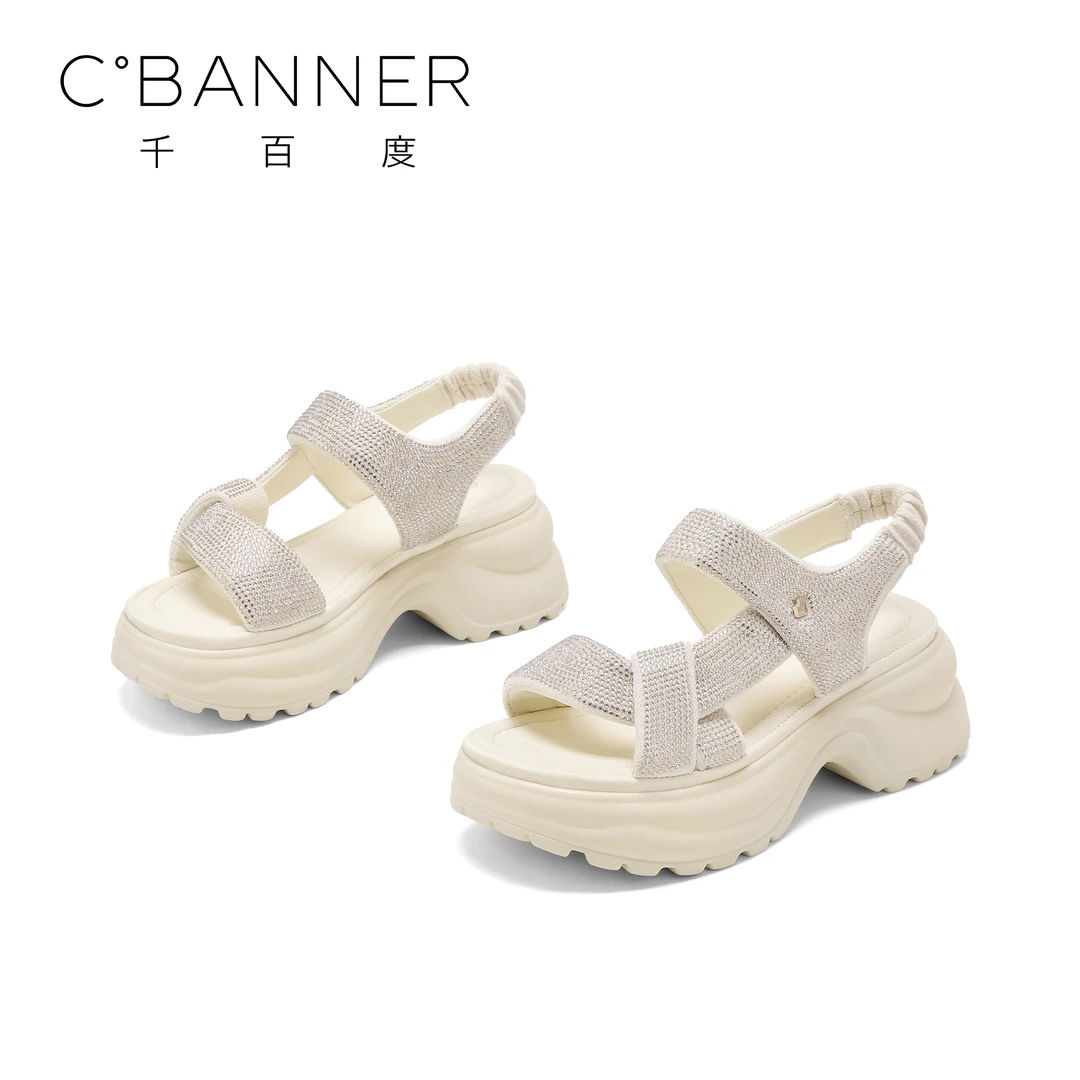 C.BANNER/千百度时尚凉鞋女2025夏新款厚底增高时装百搭凉鞋