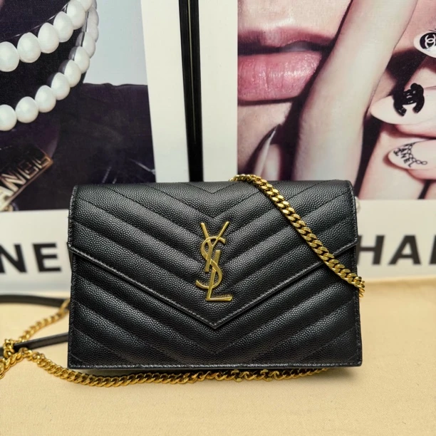 99新 YSL/圣罗兰 臻选黑金V纹信封包小号52F20119
