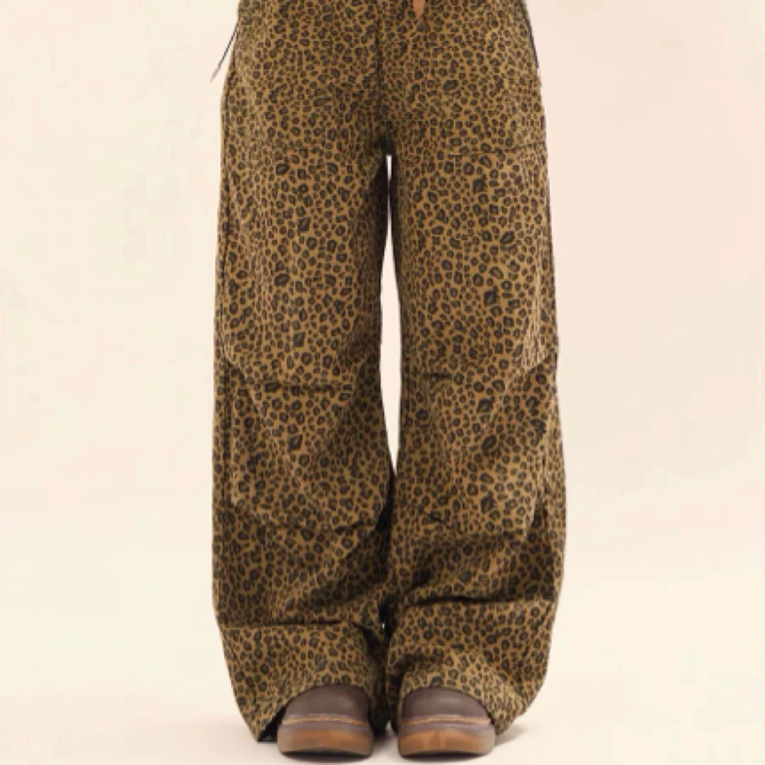 潮工装裤显瘦常规款无弹力裤子休闲裤宽松豹纹碎花