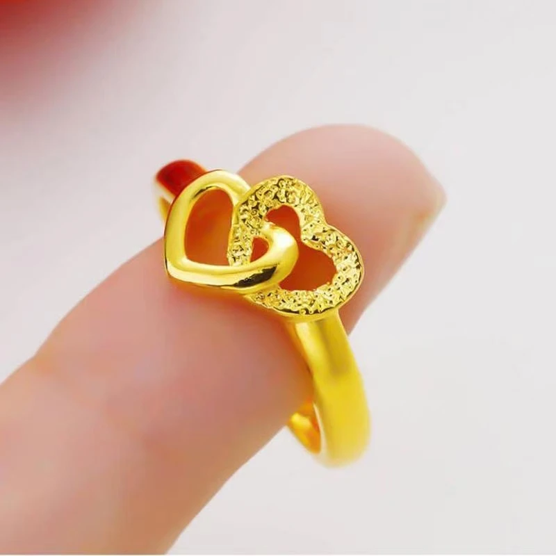 铜合金戒指 双心戒指时尚经典百搭贵妃女士可调节戒指简约