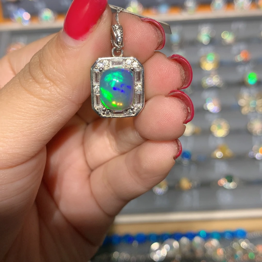 银S925镶嵌欧泊欧泊吊坠l