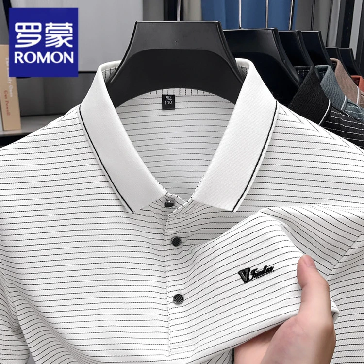Polo衫短袖条纹男装纯色男士夏季碎花上衣纽扣时尚修身