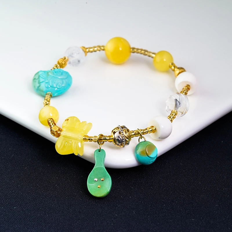 【品众绿松石】欧若风时尚潮流百搭水晶蜜蜡搭配精品多宝手串