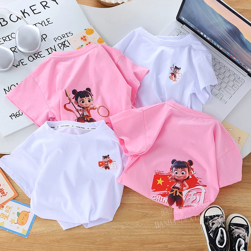 儿童纯棉短袖夏季轻薄宽松版外穿上衣卡通印花男女童学生百搭半袖