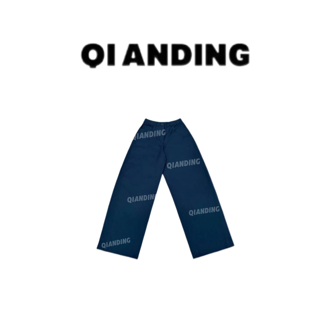 【QIANDING】 极简松弛感纯色全棉休闲阔腿吊腿裤25109