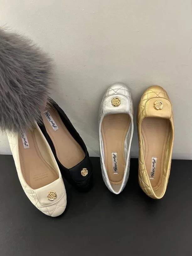 小香风菱格山茶花玛温柔软糯女鞋2025春季新款单鞋