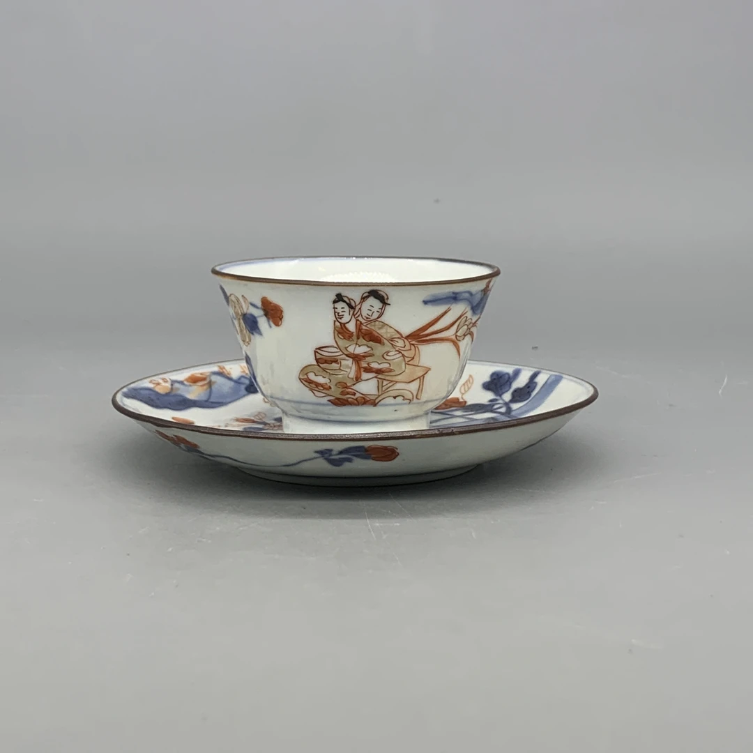 62512138*清雍正青花矾红描金人物纹杯碟一套/瓷器六/MM